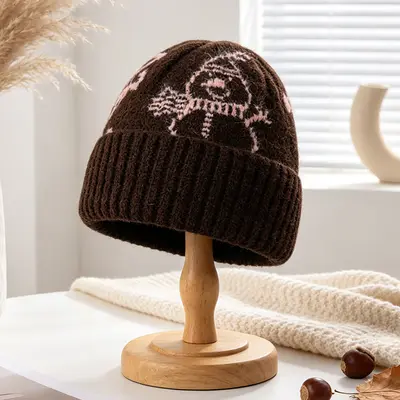 Mädchen-Strickmütze mit Schneemann-Jacquard, Ohrenschutz - 9