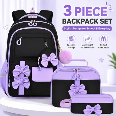 Primary School Backpack Set, Three-Piece, Bow Design, Girls, Large Capacity