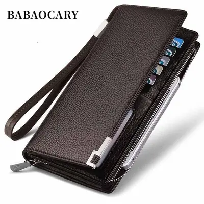 BABAOCARY Leather Men's Wallet, Multi-Card Slots, Zipper Phone Bag - 8