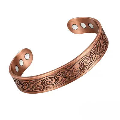 Grenzüberschreitend beliebtes Magnet-Armband-Ring-Set Magnetarmband Blüten Antik-Rotkupfer gebürstet Vintage-Stil Schmuck für Herren und Damen - 12