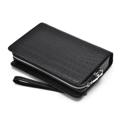 Crocodile Pattern Men's Long Wallet, Zipper, Combination Lock, Multi-Card Slots - 10