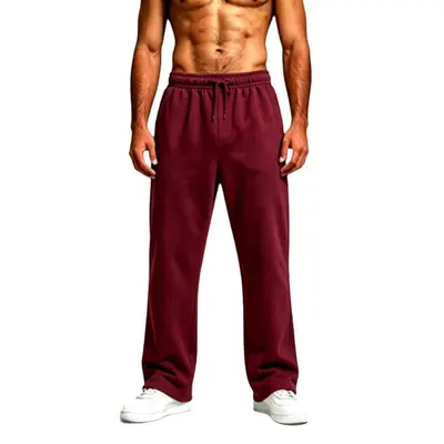 Men's Solid Color Drawstring Wide-Leg Pants, Autumn Winter Fleece