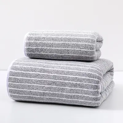 Sınır ötesi Jinanion havlu banyo havlusu seti kareli geniş şerit mercan kadife havlu ev tipi emici hızlı kuruyan yüz havlusu - 11