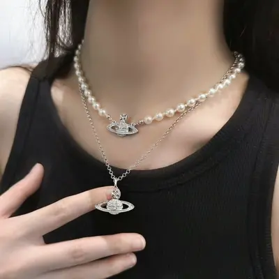 Vivienne klassische Satürn-Halskette Damen leichte Luxus-Schlüsselbeinkette - 3