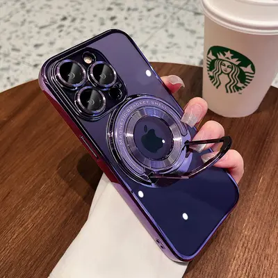 Görünmez braketli Apple 16 cep telefonu kılıfı, iPhone 15 için uygun manyetik emişli, lens filmi ve 14 ProMax koruyucu kapaklı. - 6