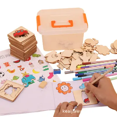 Wooden Children's Drawing Set with Coloring Templates - 5