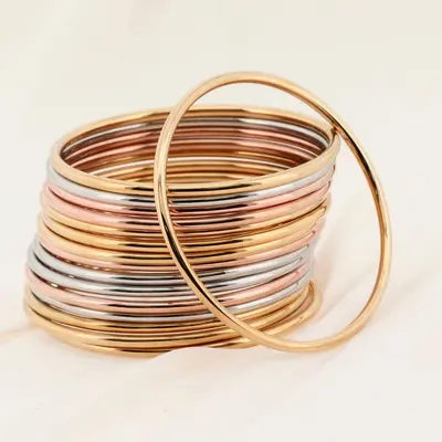 Foreign trade European and American personalized stainless steel 304 round wire 3mm flat ring multi-color welding-free seamless single-piece stacked bracelet