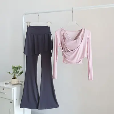 Yoga-Hose mit hohem Bund, Langarmshirt, 3-teiliges Set - 2