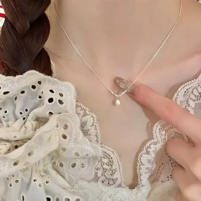 S925 silver pearl necklace, crushed pearl, natural pearl - 1