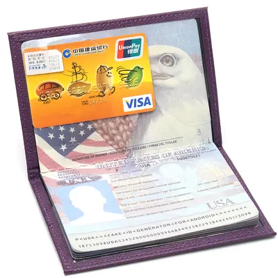 Slim US passport holder, leather, portable, lychee texture, travel