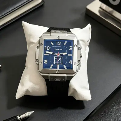 Square quartz men's watch, digital dial, silicone strap