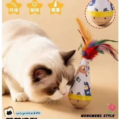 Weeble Feather Cat Teaser Wand with Ball, Self-Play Cat Toy - 4