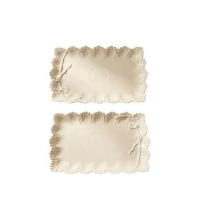 French Embossed Ruffled-Edge Ceramic Plate for Snacks and Desserts
