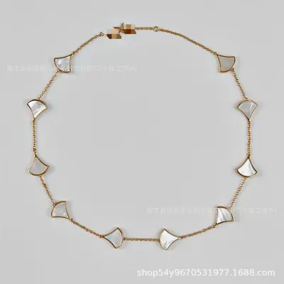 V Jinbao Necklace, White Mother-of-Pearl, 18K Rose Gold Plated, CNC Carved - 8