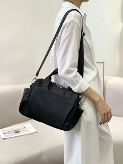 Striped Handbag, Lightweight Waterproof Nylon, Large Capacity Crossbody Bag