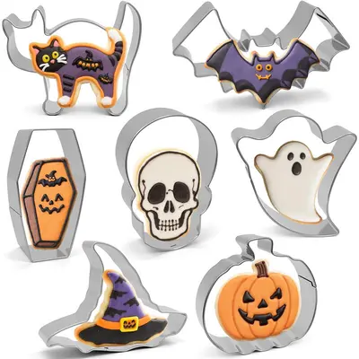 Stainless Steel Halloween Cookie Press Mold, Pumpkin and Bat Shapes