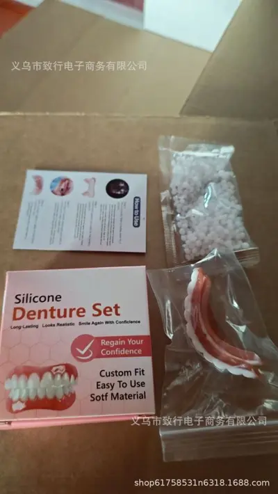 Realistic Upper and Lower Fake Teeth Veneer Set, Pink Box - 7