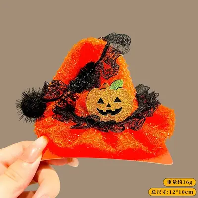 Halloween Pumpkin Hair Clip with Witch Hat - 12