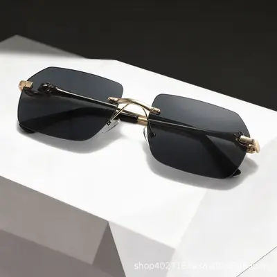 Frameless Leopard Print Driving Sunglasses for Men, UV Protection Metal - 1