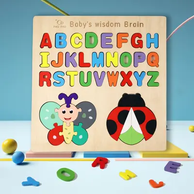 Wooden Educational Puzzle for Kids, Geometric Shapes, Numbers and Letters - 4