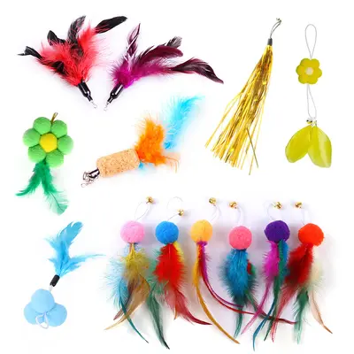 Cat Feather Teaser Wand Replacement Heads with Bell, Multiple Styles - 3