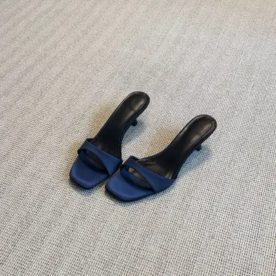 Stiletto-Sandalen aus echtem Leder, hoher Absatz, eckige Spitze, Damen, Sommer 2025 - 7
