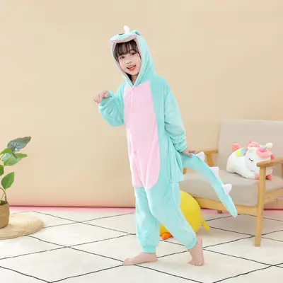 Thickened Winter Pajamas for Big Girls, One-Eyed Monster Print Crawl Suit