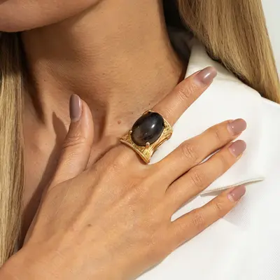 European and American Cross-border Jewelry Vintage Gradient Gemstone Open Ring Ins Retro Geometric Wide Band Ring - 10