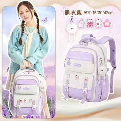 High School Student Large Capacity Set Backpack, Dopamine Color Block - 8