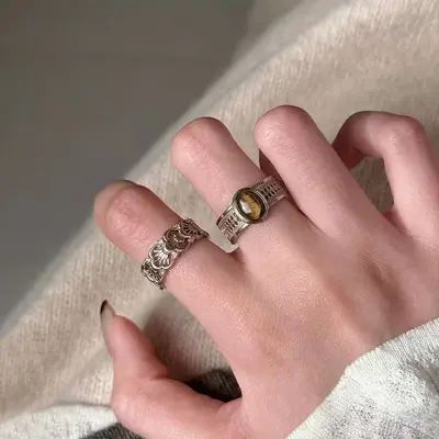 Lüks kaplan gözü taşı açık yüzük, zeigefinger - 5