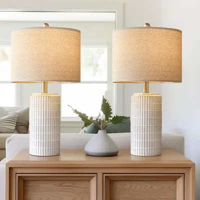 Modern Minimalist Ceramic Table Lamp with White Fabric Shade - 8