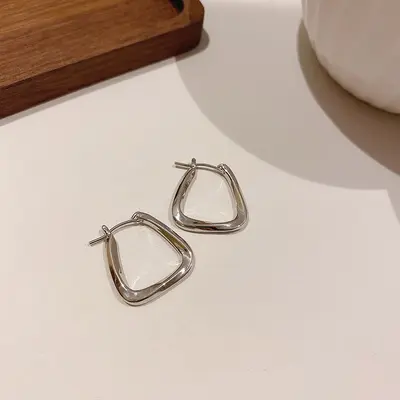 Silver needle C-shaped geometric earrings, elegant design - 13