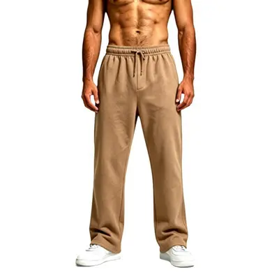 Men's Solid Color Drawstring Wide-Leg Pants, Autumn Winter Fleece - 12