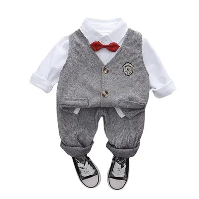Boys' Spring Autumn Plaid Vest and Shirt Three-Piece Set