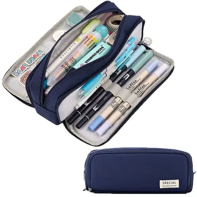 Korean-Style Canvas Pencil Case, Large Capacity, Multifunctional for Students