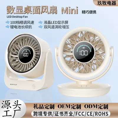 USB Rechargeable Desktop Turbo Mini Fan with Digital Display