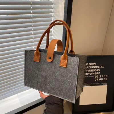 Women's Felt Single Shoulder Bag, Large Capacity, Solid Color Handbag - 2