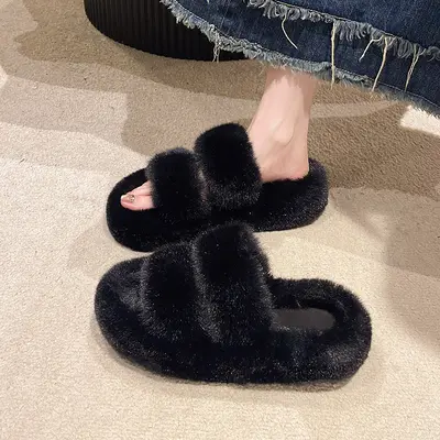 Women's Plus Size Fluffy Slippers, Non-Slip Cotton House Slippers - 8