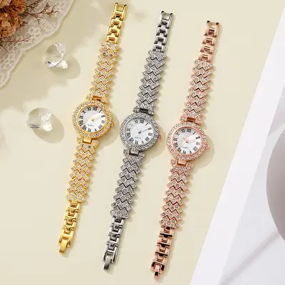 Women's quartz watch with rhinestone detail and Roman numerals - 4