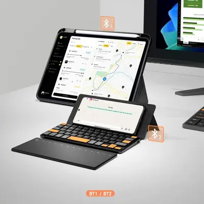 Dual Bluetooth Mini Numeric Keypad with Foldable Leather Case Stand