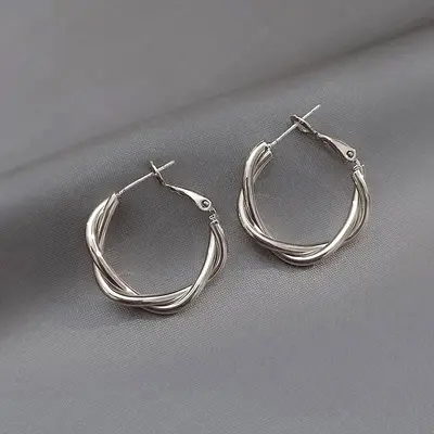 Silver needle C-shaped geometric earrings, elegant design - 10