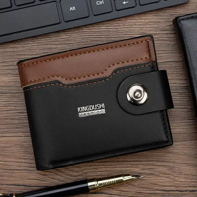 Men's Short Horizontal Leather Wallet with Magnetic Snap and Coin Pocket - 2