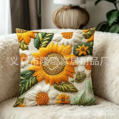 Grenzüberschreitender Frühlings- und Sommersonnenblumen-Kissenbezug mit Steppung, Sofa-Sonnenblumen-Dekokissen, neues Wohnzimmer-Plüsch-Kissen, Sonne - 9