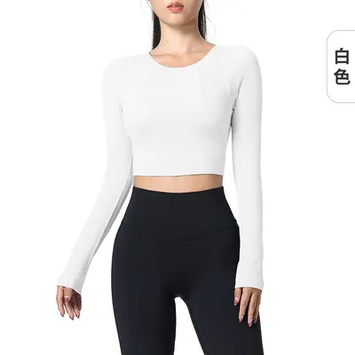 Women's Long Sleeve Yoga Top with Chest Pads - 9