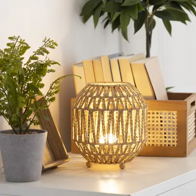 Amazon Cross-Border Handmade Rope-Woven Table Lamp, American Rustic Pastoral Style, Warm Bedroom Night Light, Decorative Ambient Light