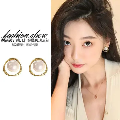 S925 silver pearl stud earrings for women, lightweight luxury - 9