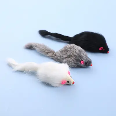 Rabbit Fur Mouse Cat Toy with Built-in Rattle, Chew-Resistant - 5