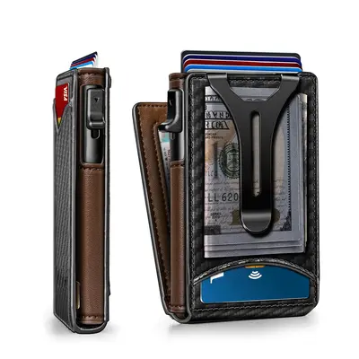 Men's Bi-Fold Metal Flip Wallet with RFID Blocking Card Holder - 8