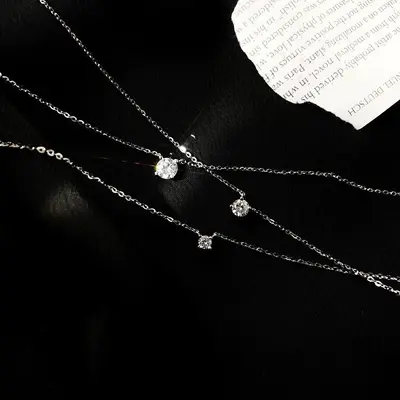 S999 sterling silver diamond pendant necklace women - 2