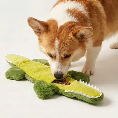 Hundespielzeug Krokodil mit Quietscher, robust, Leckerli-Versteck - 3